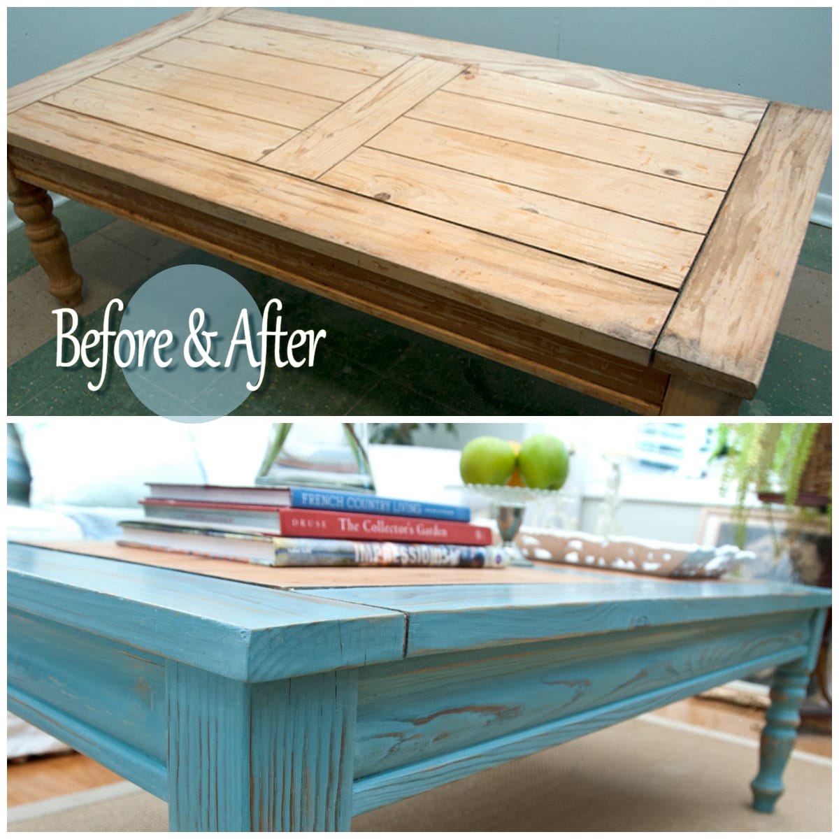 milk painted table before and after