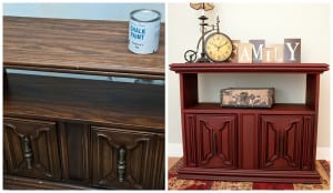 before&after sprayed chalk painted credenza