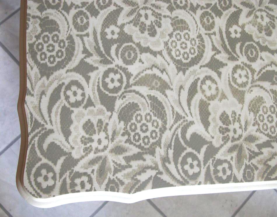lace stenciled table top -close up