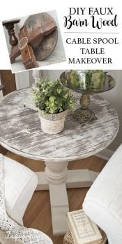 Before & After Faux Barn Wood Spool Table