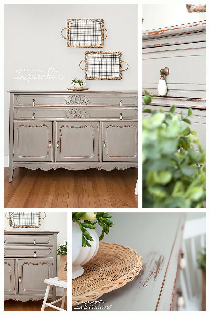 Wet Distressed French Linen Painted Thrift Buffet -Collage