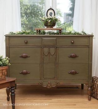 AS Olive Vintage Dresser Detailed with Rub'nBuff