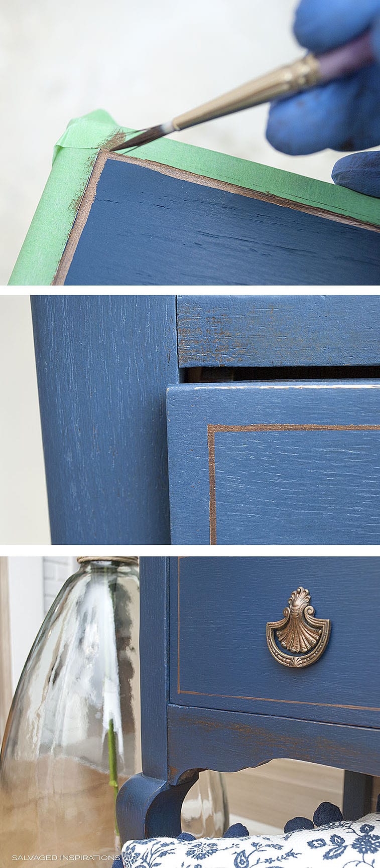 Painting Pin-Striping Bronze Details on Drawers