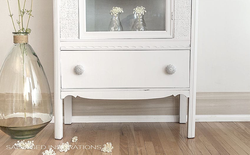 Queen Annes Lace Knobs on Raised Stencil Cabinet