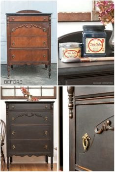 BEFORE AND AFTER VINTAGE DRESSER PAINTED IN CAVIAR