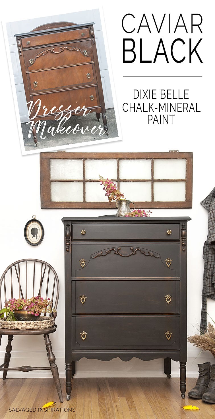 Dixie Belle Caviar Before & After Vintage Painted Dresser