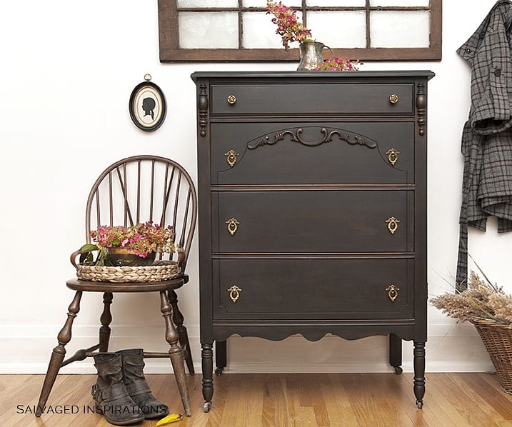 Vintage Tall Dresser + Chair Painted in DB Caviar