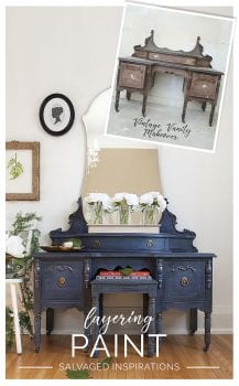 Before and After Chalk Mineral Painted Vintage Vanity - Tutorial by Salvaged Inspirations