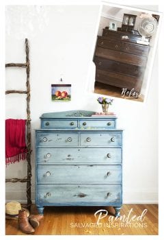 Faded Denim Inspired Painted Dresser - before & after