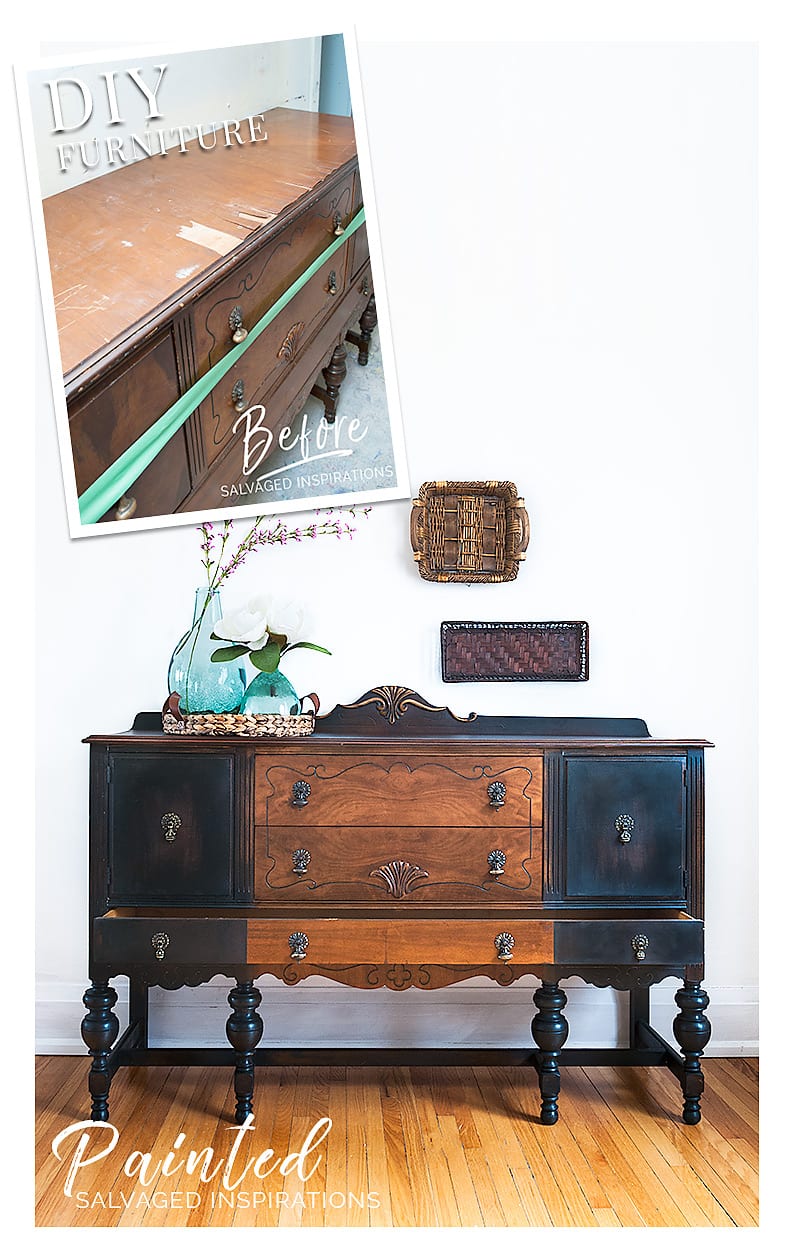 Before and After Painted And Stained Buffet - DIY Furniture