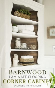 Laminate Barnwood Flooring on Back of Corner Cabinet