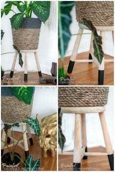 Natural Stripped Wood Plant Stand - Salvaged Stool Makeover