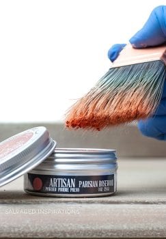 Brushing on Prima Artisan Powder onto Salvaged Dresser