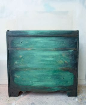 Patina Painted Rusted Waterfall Dresser in Process