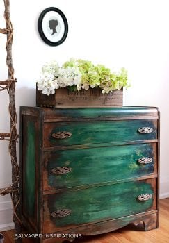 Side View of Patina Painted Dresser