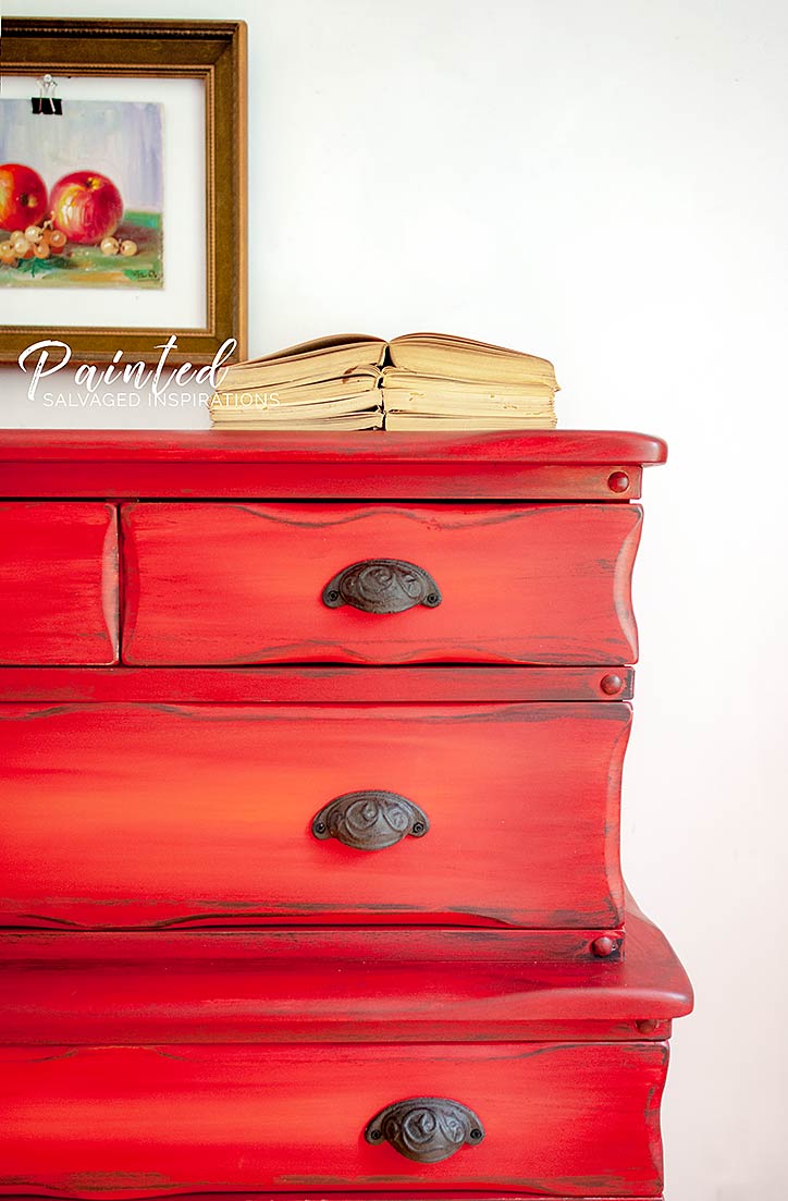 Close Up of Blended Painted Thrift Store Dresser Makeover