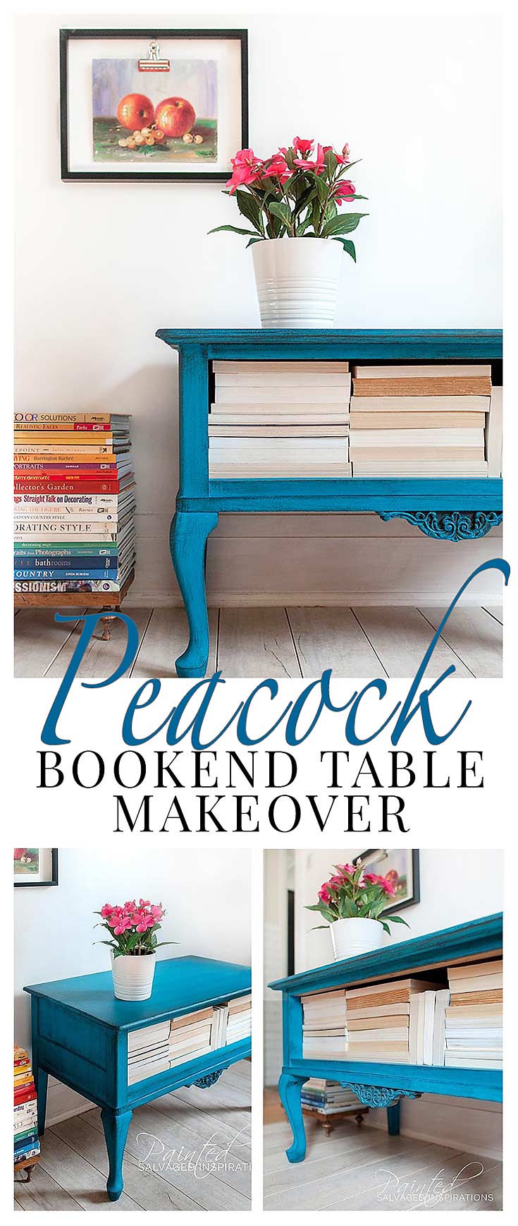 Peacock Bookend Table Makeover