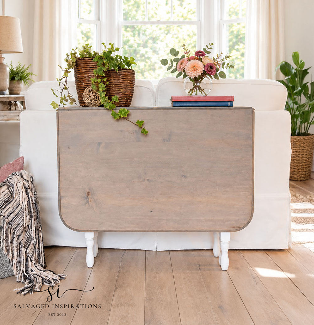 Updated Weathered Gray Stain Finish on Gateleg Vintage Table