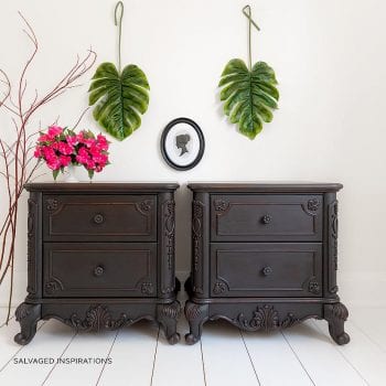 Black Wash over Cherry Finish Nightstand Makeover IG