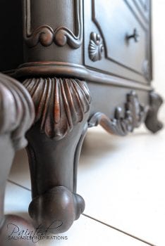 Close Up of Black Paint Wash on Cherry Nightstand