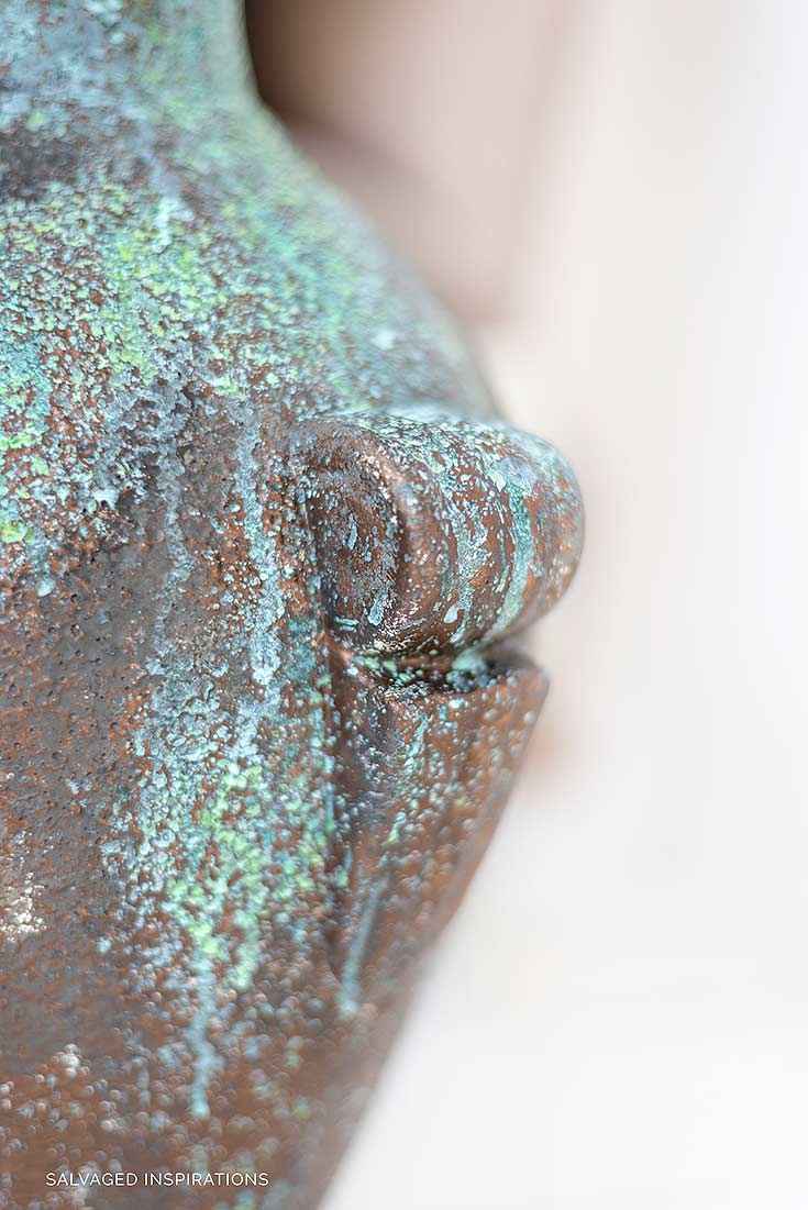 Close Up of DIY Painted Bronze Patina