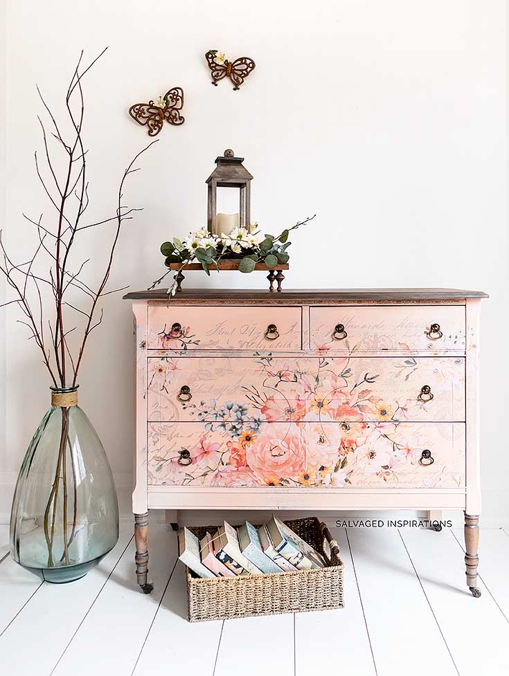 Painted Dresser w Dixie Belle Apricot and Prima Rose Furniture Transfer