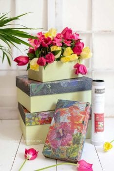 Fabric Boxes Painted w Floral Transfers