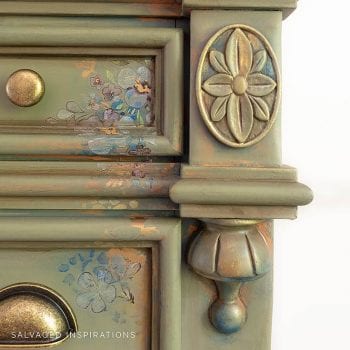 Close Up of Painted Dresser with Stencil Transfer and Decor Wax IG