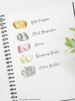 Examples of Moonshine Metallic Paints by Dixie Belle by Salvaged Inspirations