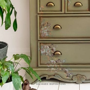 Spanish Moss Dresser Makeover w Stencil and Floral Transfer IG