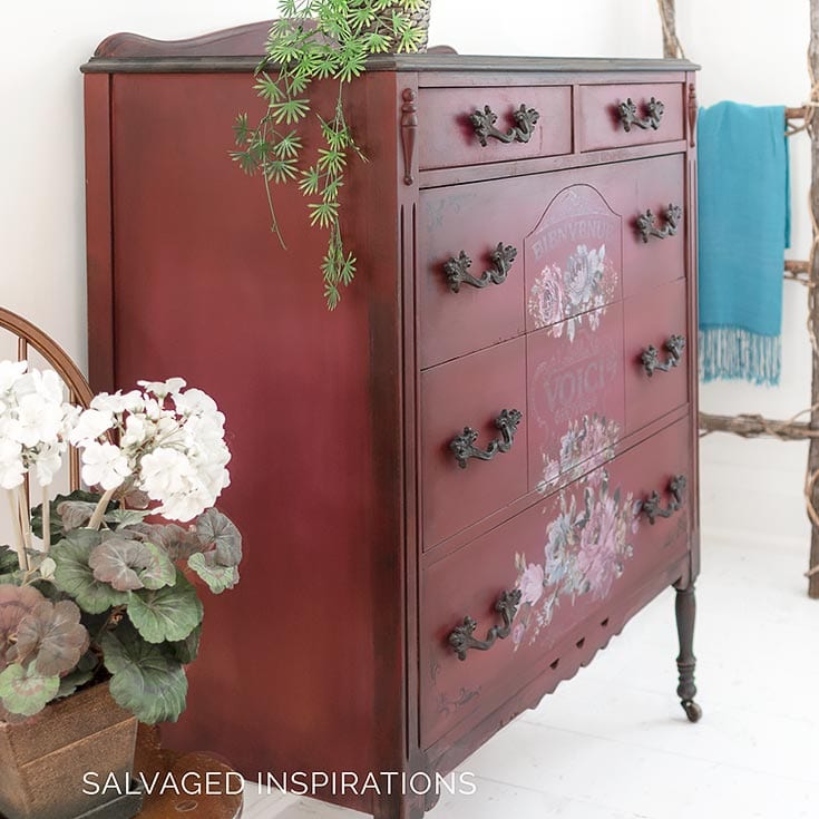 Side View of Fuchsia Sunset Painted Dresser SIBLOG