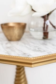 Close Up of Gold Painted Side Table w Faux Marble Inlay