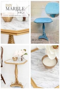 DIY Faux Marble Side Table - Before and After
