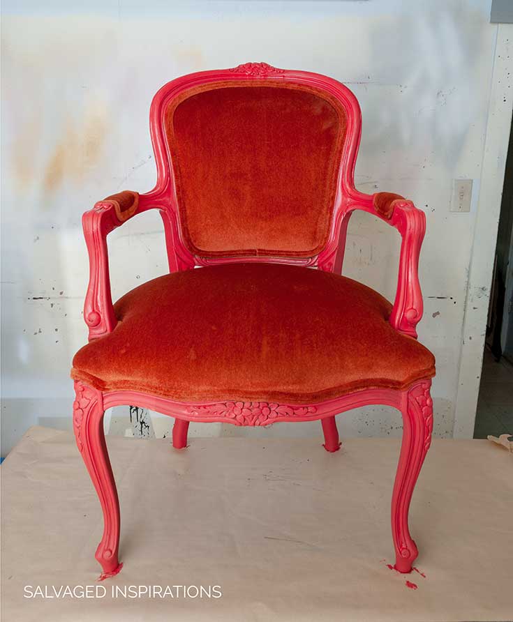 Velvet Accent Chair Primed with Red Paint