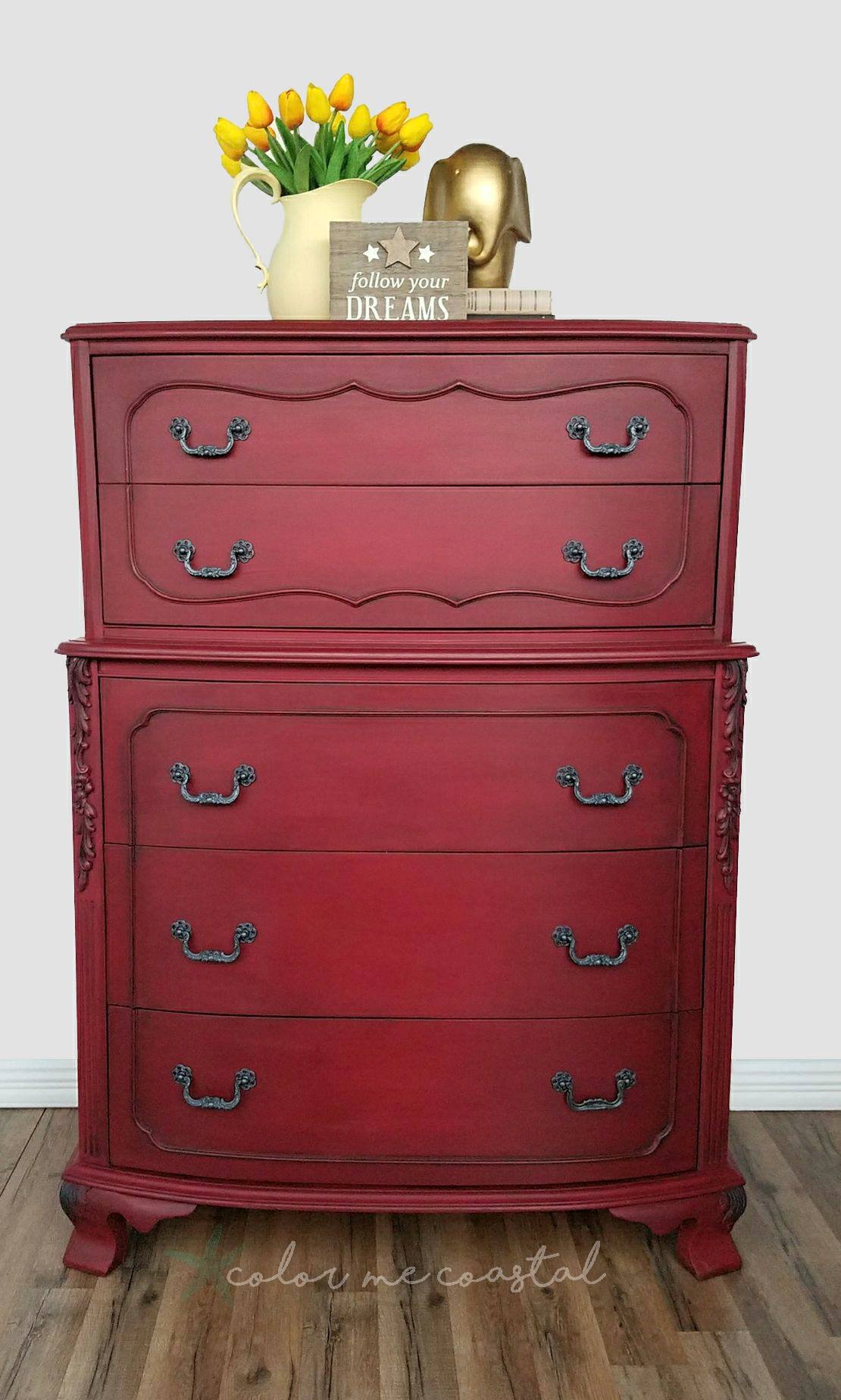 Color Me Coastal Red Painted Highboy Dresser