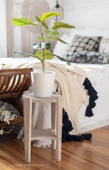 White Washed Wood Plant Stand - Bedroom
