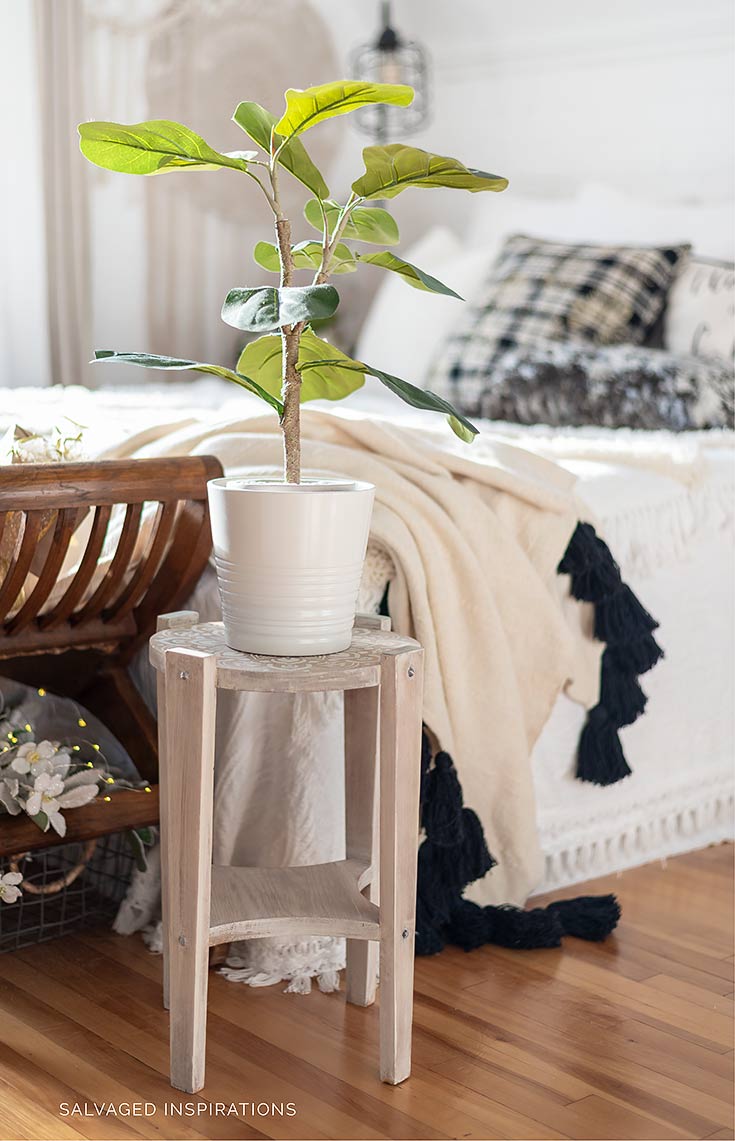 White Washed Wood Plant Stand - Bedroom