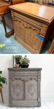 RH Greige Painted Sewing Cabinet Before and After