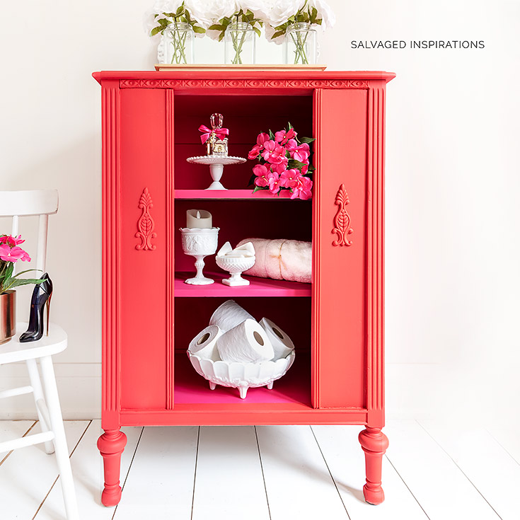Red and Pink Painted Vintage Radio Cabinet IG