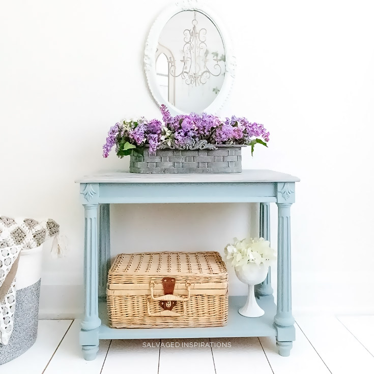 Thrift Basket Makeover on Painted Table