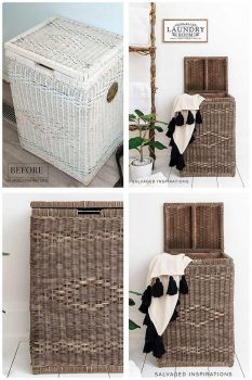 Natural Painted Wicker Laundry Hamper