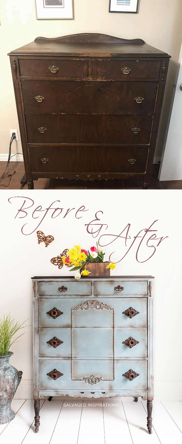 Vintage Tallboy Dresser Before - Salvaged Inspirations