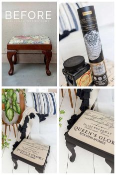 Foot Stool Makeover w Paint and Transfers Collage