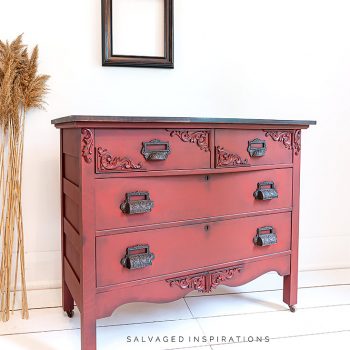 Side View of Painted Vintage Dresser in Rustic Red