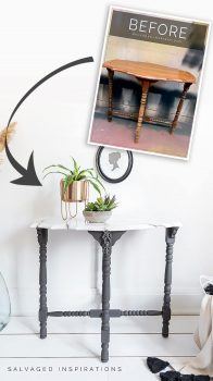 Painted Marble Entryway Table before and after