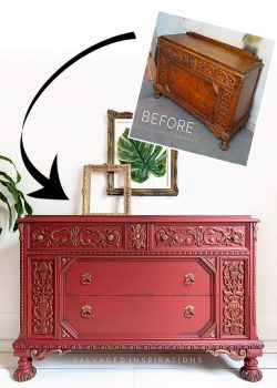 Red Ornate Dresser Before and After