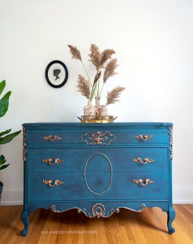Blue Vintage Dresser w Gold Accents