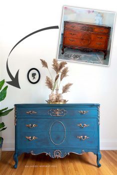 Blue Vintage Dresser w Gold Accents Before and After