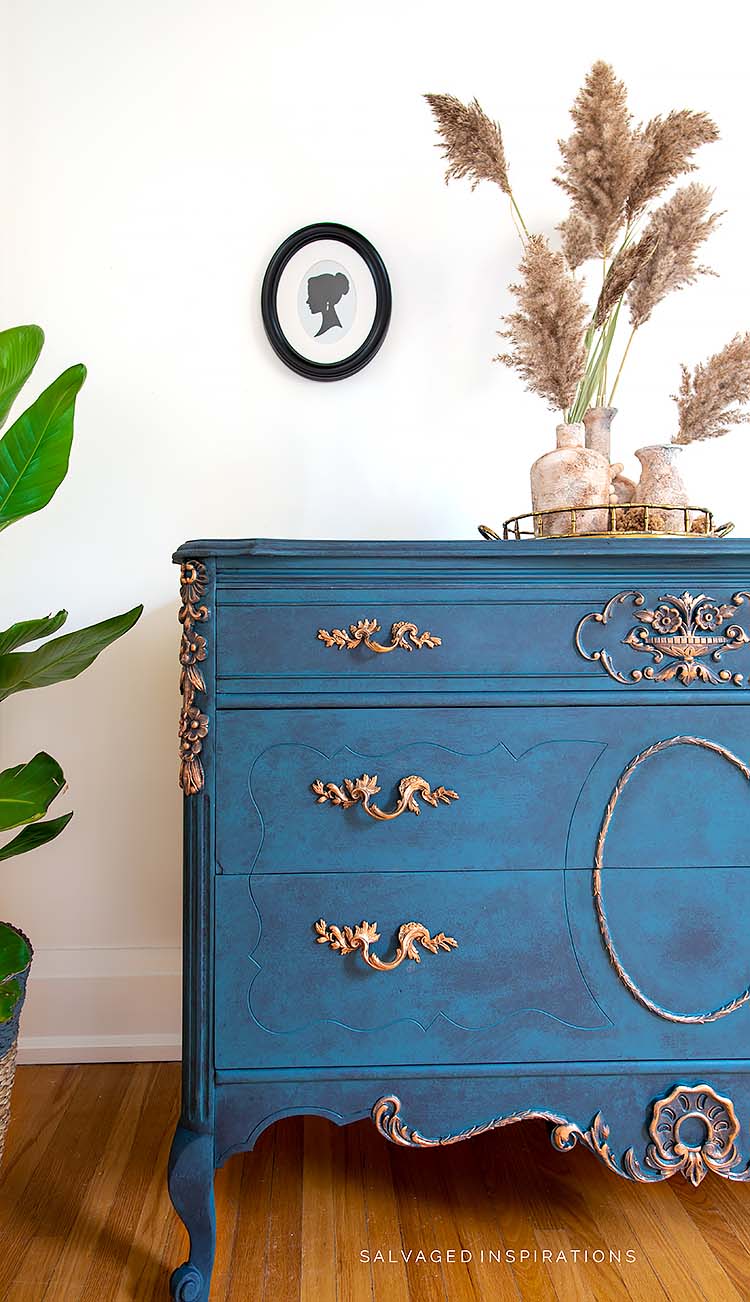 Gold And Blue Vintage Dresser