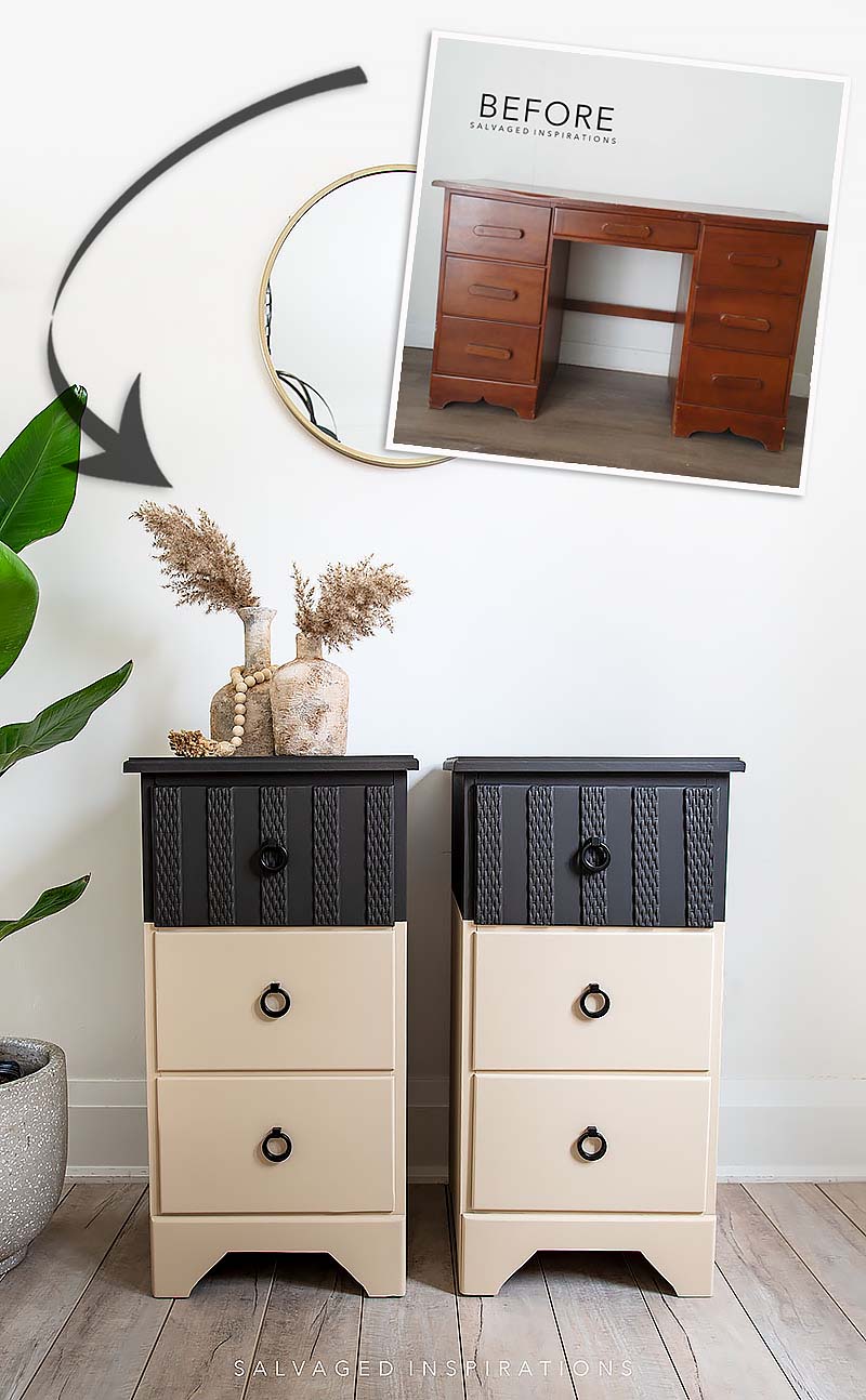 REpurposed Desk to Painted Nightstands Before and After